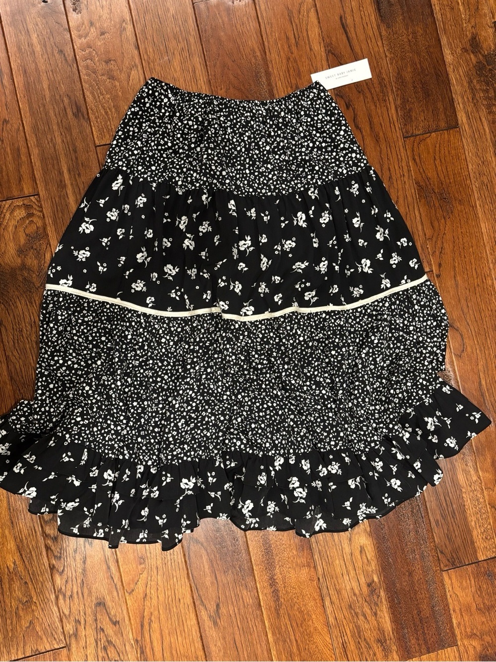 Sweet Baby Jamie Black and White Floral Midi Skirt